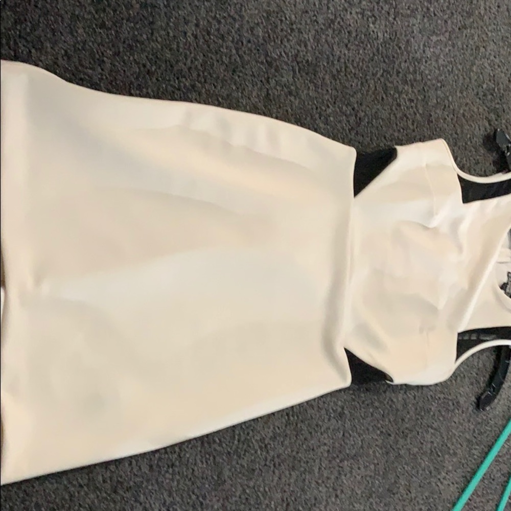 cream dress with black mesh